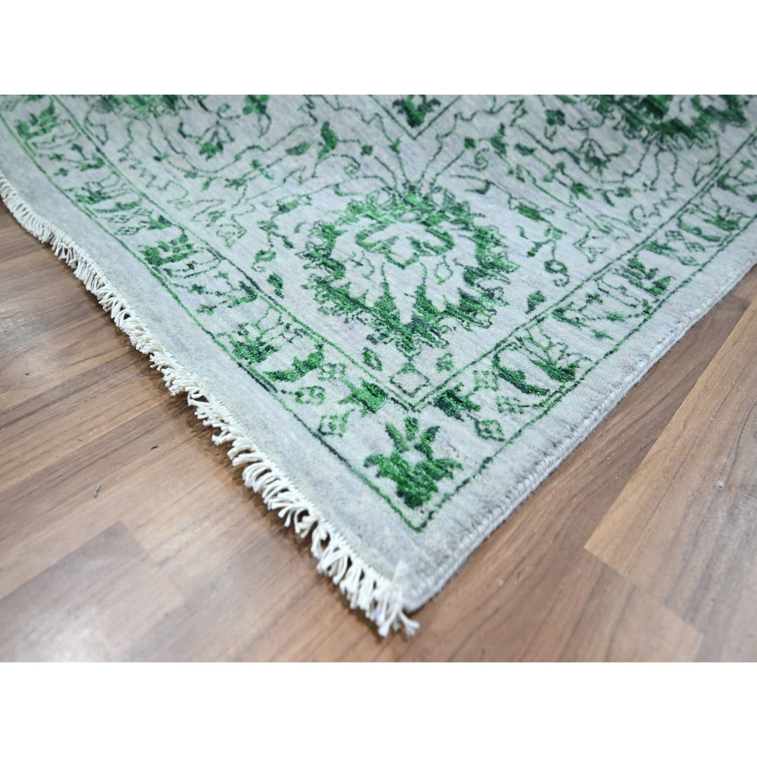 8'0" x 10'1" New Hand Knotted Green Wool Rectangle Oriental Rug - MOA10276310