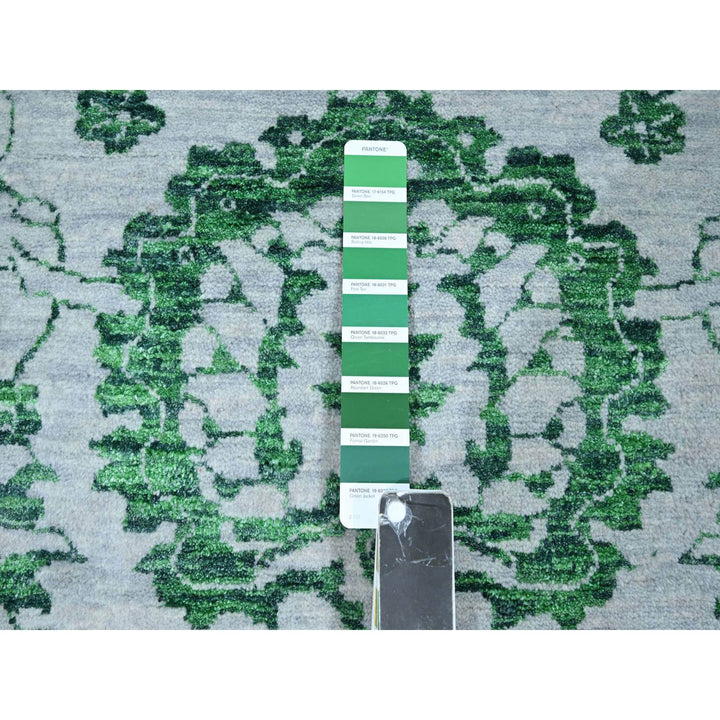 8'0" x 10'1" New Hand Knotted Green Wool Rectangle Oriental Rug - MOA10276310