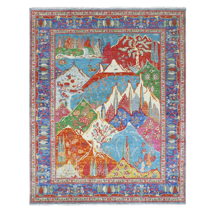 7'11" x 9'11" New Hand Knotted Blue Wool Rectangle Oriental Rug - MOA10276313