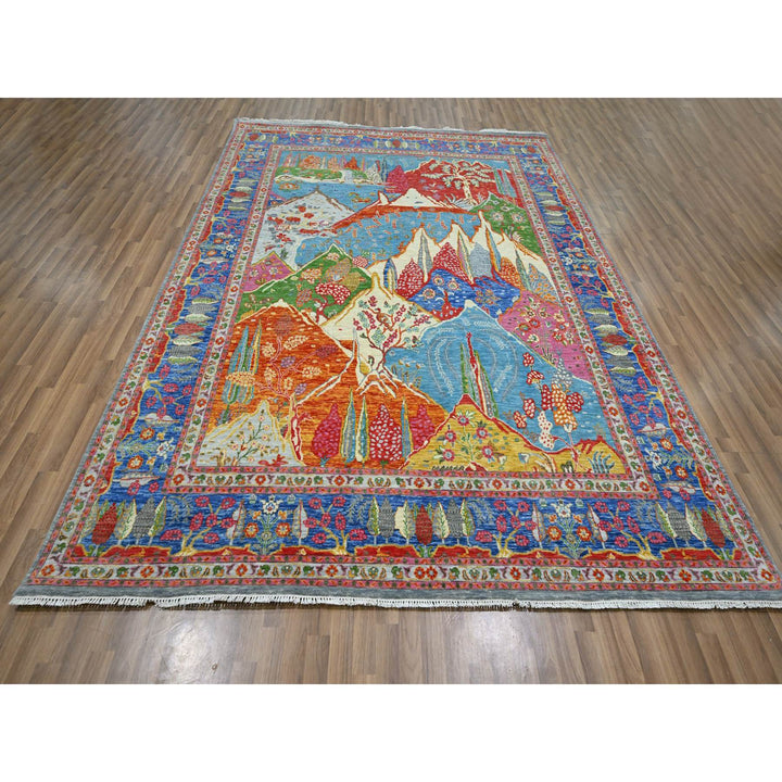 7'11" x 9'11" New Hand Knotted Blue Wool Rectangle Oriental Rug - MOA10276313