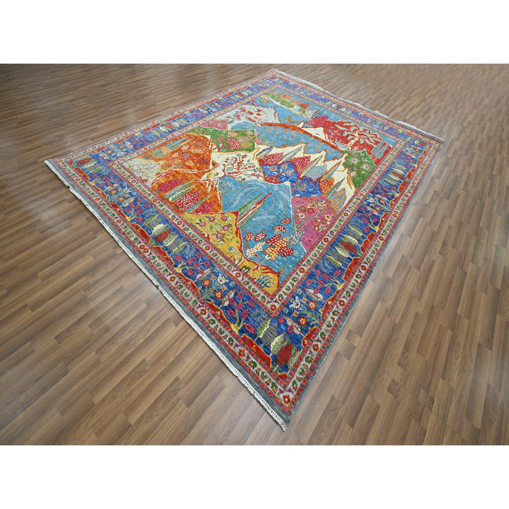 7'11" x 9'11" New Hand Knotted Blue Wool Rectangle Oriental Rug - MOA10276313