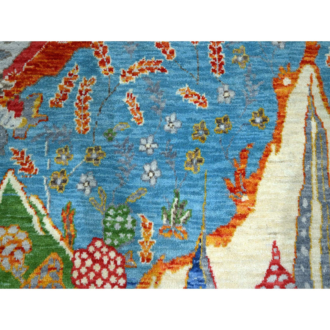 7'11" x 9'11" New Hand Knotted Blue Wool Rectangle Oriental Rug - MOA10276313