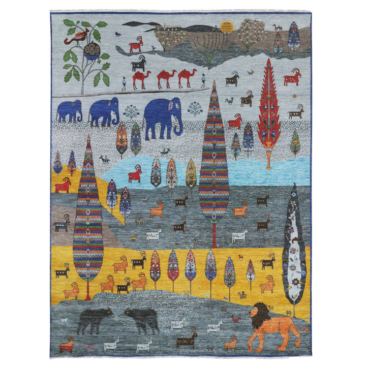 9'0" x 11'11" New Hand Knotted Grey Wool Rectangle Oriental Rug - MOA10276314