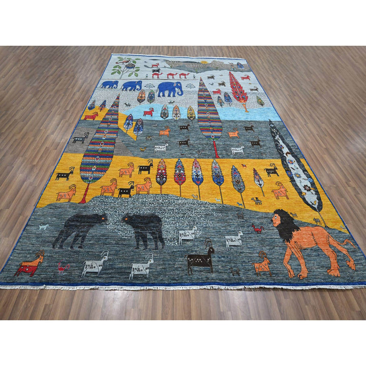 9'0" x 11'11" New Hand Knotted Grey Wool Rectangle Oriental Rug - MOA10276314