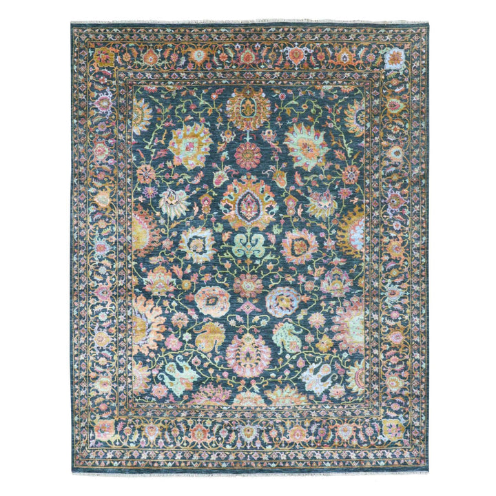 8'0" x 10'2" New Hand Knotted Blue Wool & Silk Rectangle Oriental Rug - MOA10276315