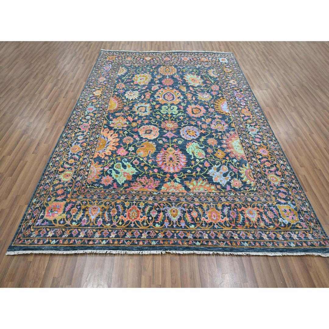 8'0" x 10'2" New Hand Knotted Blue Wool & Silk Rectangle Oriental Rug - MOA10276315