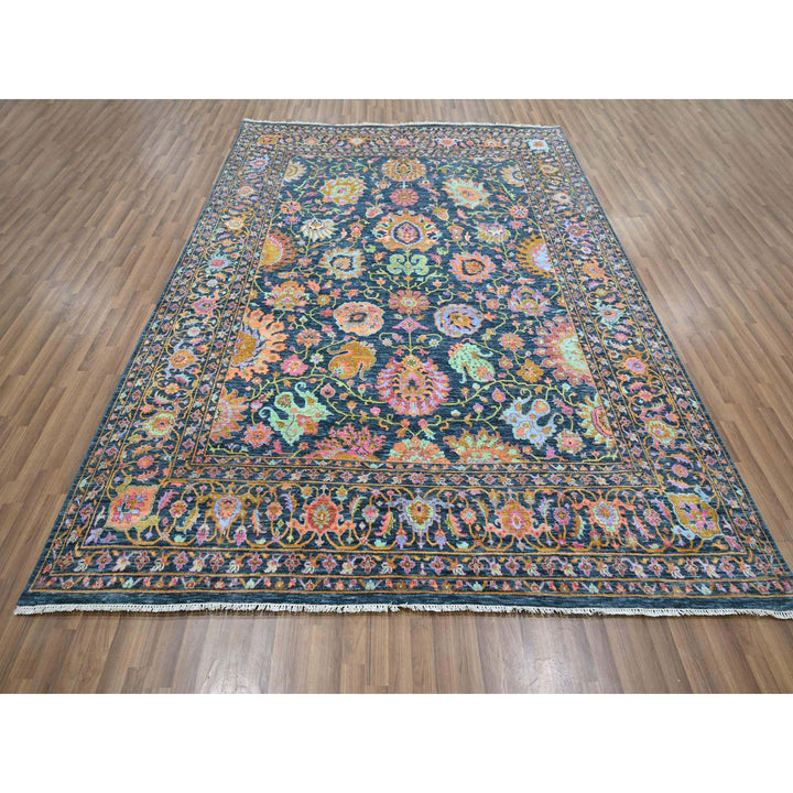 8'0" x 10'2" New Hand Knotted Blue Wool & Silk Rectangle Oriental Rug - MOA10276315