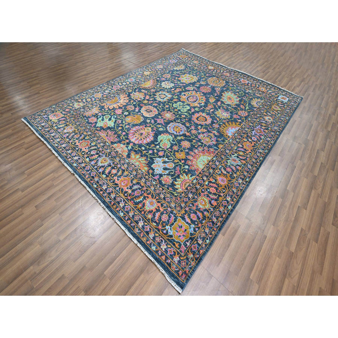 8'0" x 10'2" New Hand Knotted Blue Wool & Silk Rectangle Oriental Rug - MOA10276315