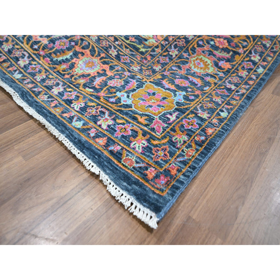8'0" x 10'2" New Hand Knotted Blue Wool & Silk Rectangle Oriental Rug - MOA10276315