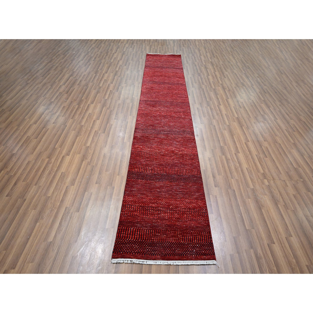 2'6" x 11'10" New Hand Knotted Red Wool & Silk Runner Oriental Rug - MOA10276317
