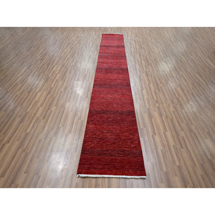 2'5" x 13'11" New Hand Knotted Red Wool & Silk Runner Oriental Rug - MOA10276318