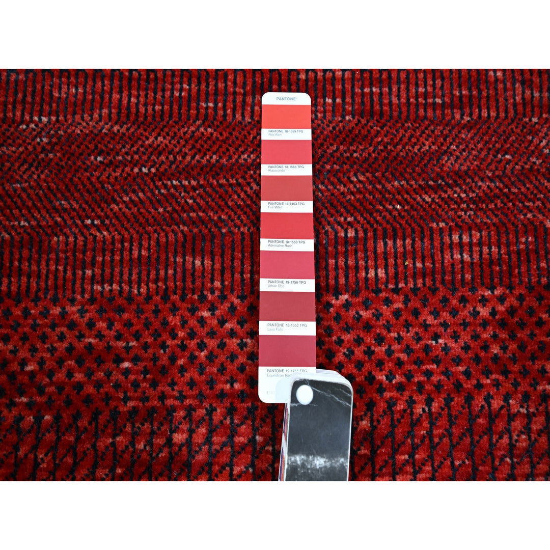 2'5" x 13'11" New Hand Knotted Red Wool & Silk Runner Oriental Rug - MOA10276318