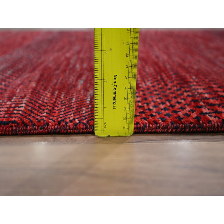 2'5" x 13'11" New Hand Knotted Red Wool & Silk Runner Oriental Rug - MOA10276318