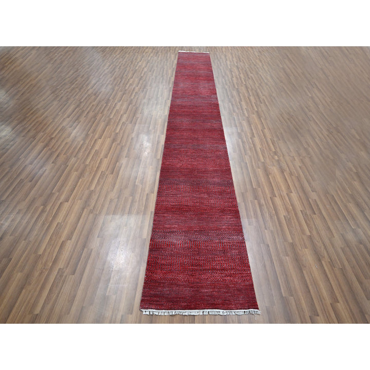2'6" x 16'3" New Hand Knotted Red Wool & Silk Runner Oriental Rug - MOA10276320