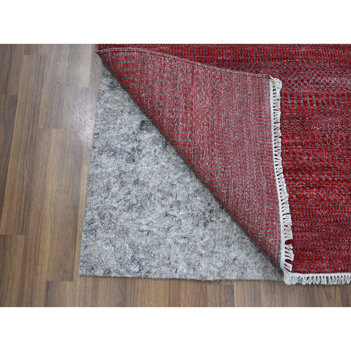 2'6" x 16'3" New Hand Knotted Red Wool & Silk Runner Oriental Rug - MOA10276320