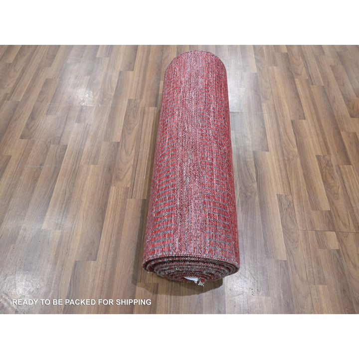 2'6" x 16'3" New Hand Knotted Red Wool & Silk Runner Oriental Rug - MOA10276320