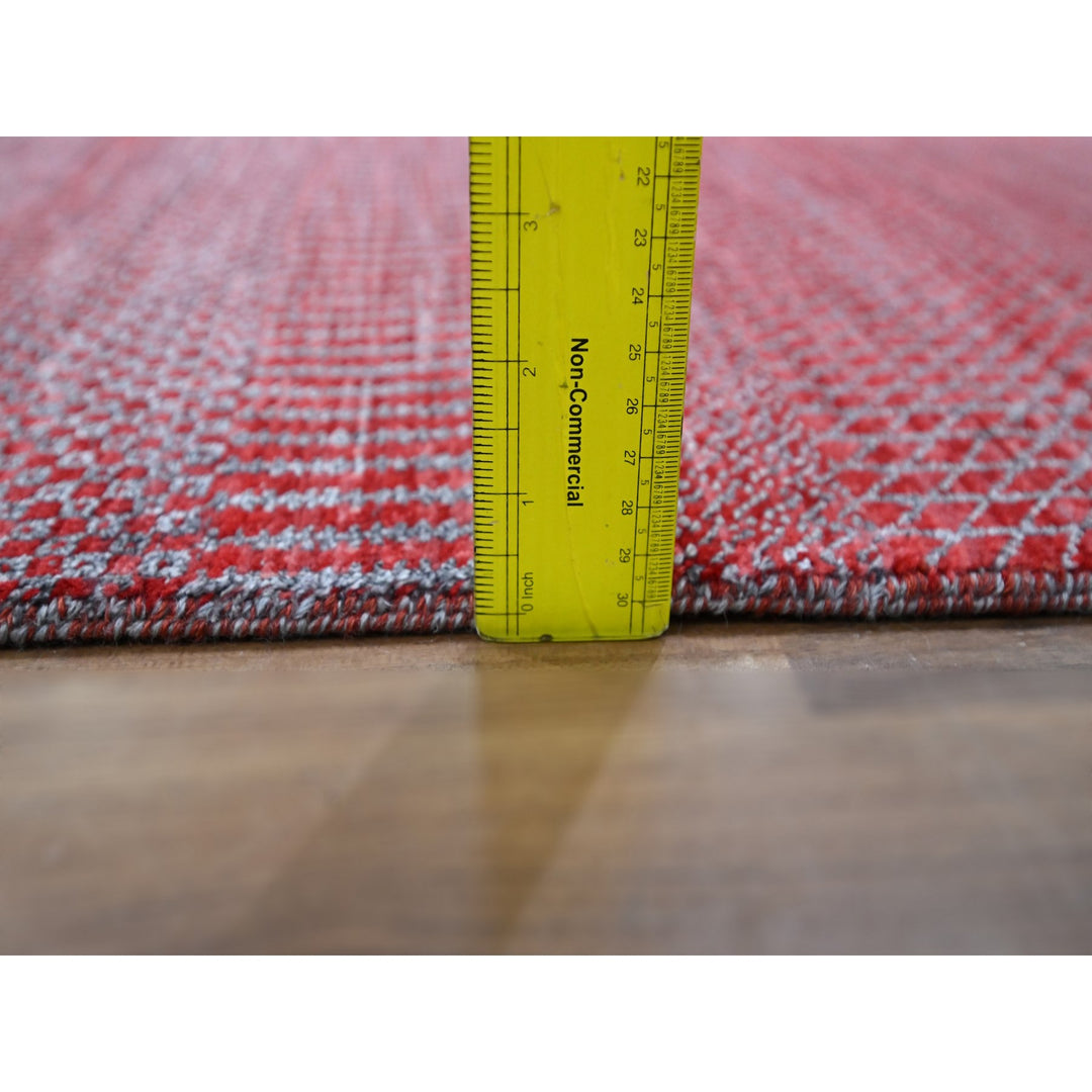 2'6" x 16'3" New Hand Knotted Red Wool & Silk Runner Oriental Rug - MOA10276320