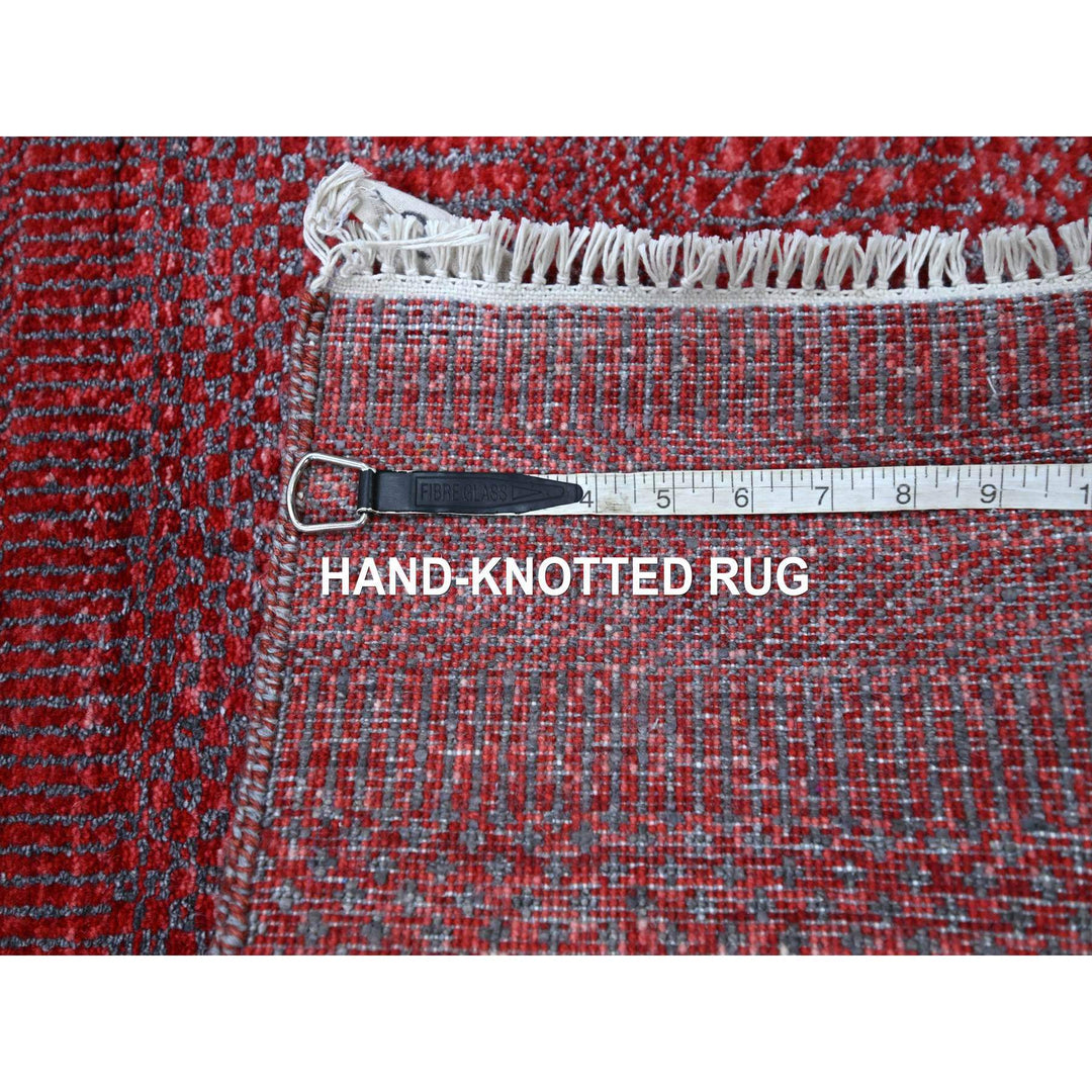 2'6" x 16'3" New Hand Knotted Red Wool & Silk Runner Oriental Rug - MOA10276320