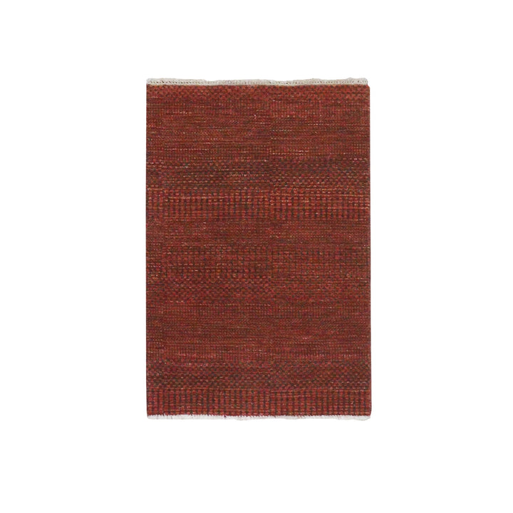 2'0" x 3'0" New Hand Knotted Red Wool & Silk Rectangle Oriental Rug - MOA10276321