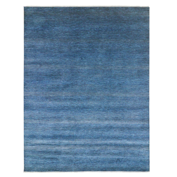 9'0" x 11'11" New Hand Knotted Blue Wool & Silk Rectangle Oriental Rug - MOA10276322