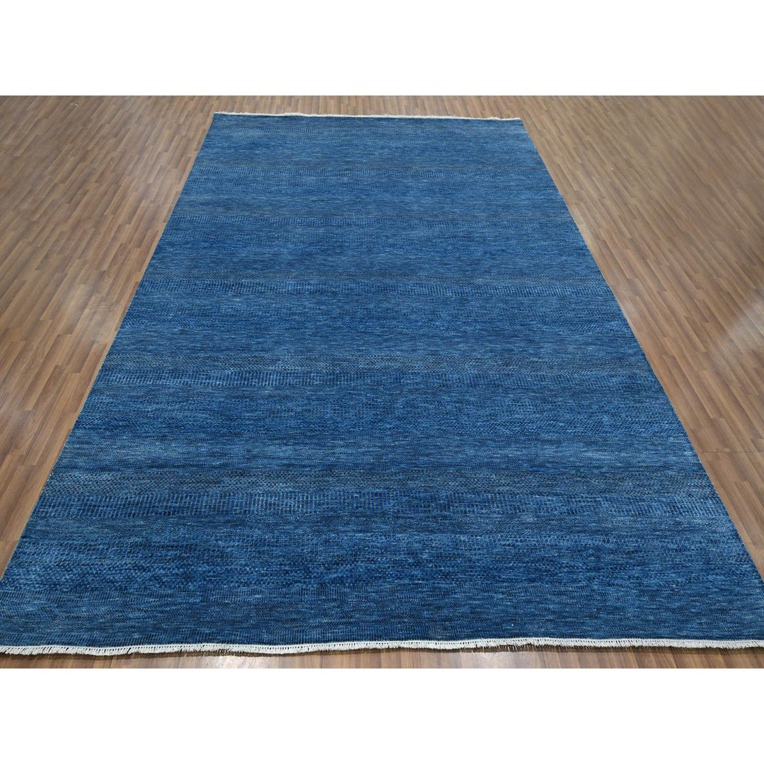 9'0" x 11'11" New Hand Knotted Blue Wool & Silk Rectangle Oriental Rug - MOA10276322