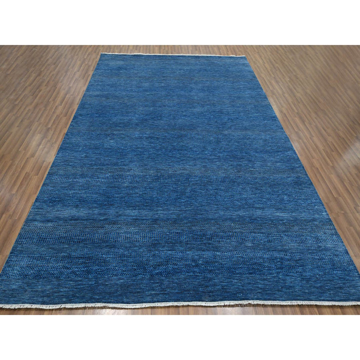 9'0" x 11'11" New Hand Knotted Blue Wool & Silk Rectangle Oriental Rug - MOA10276322