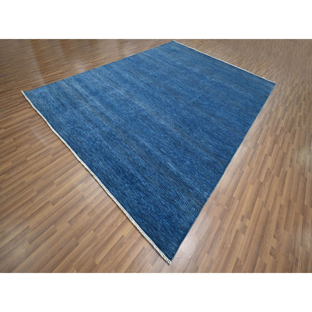 9'0" x 11'11" New Hand Knotted Blue Wool & Silk Rectangle Oriental Rug - MOA10276322