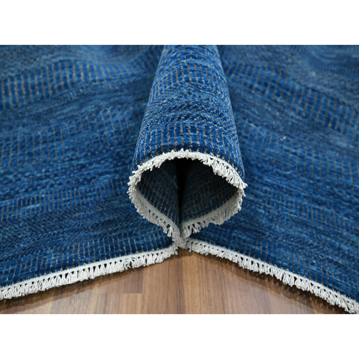 9'0" x 11'11" New Hand Knotted Blue Wool & Silk Rectangle Oriental Rug - MOA10276322