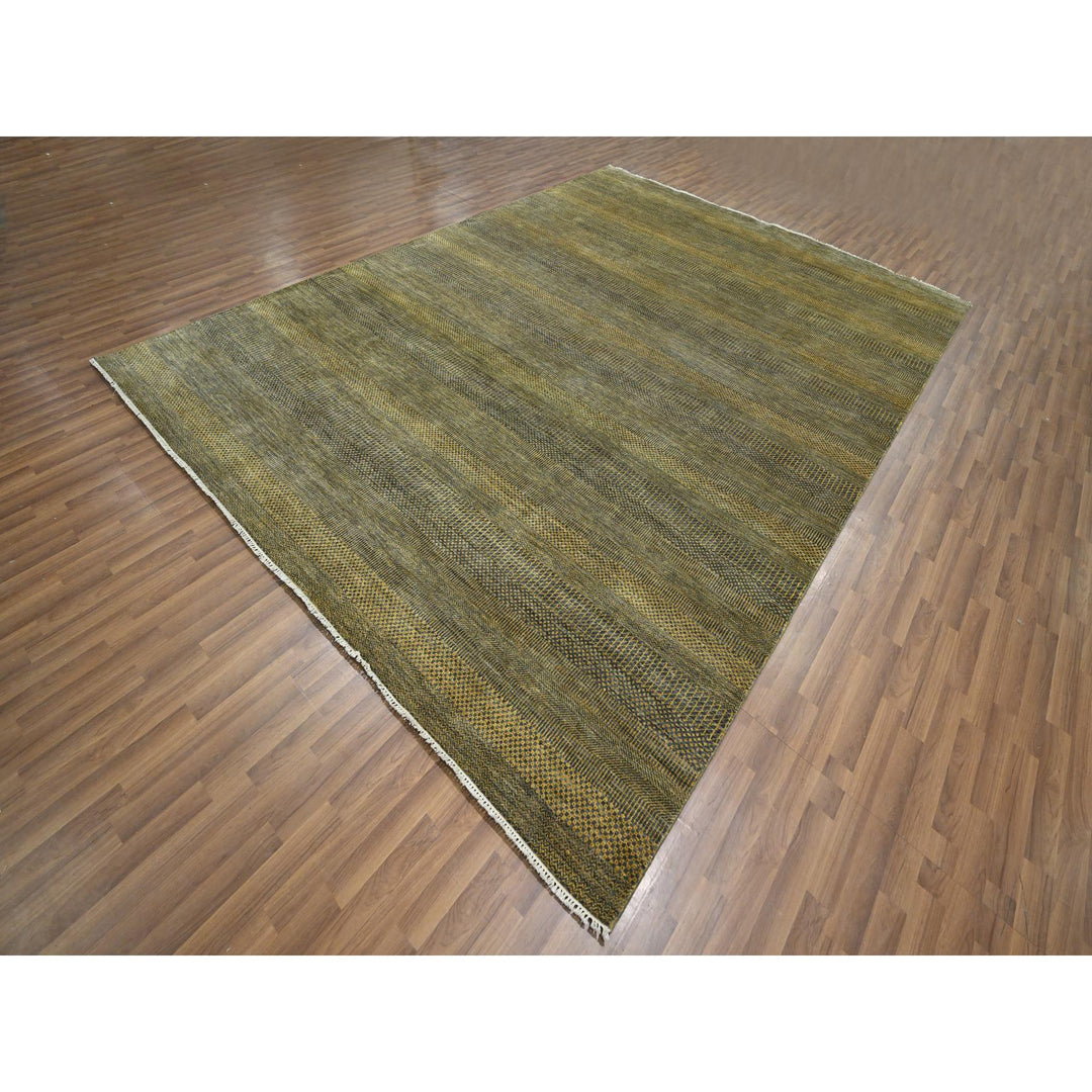 9'2" x 12'6" New Hand Knotted Brown Wool & Silk Rectangle Oriental Rug - MOA10276323