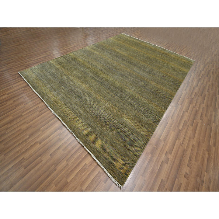 9'2" x 12'6" New Hand Knotted Brown Wool & Silk Rectangle Oriental Rug - MOA10276323