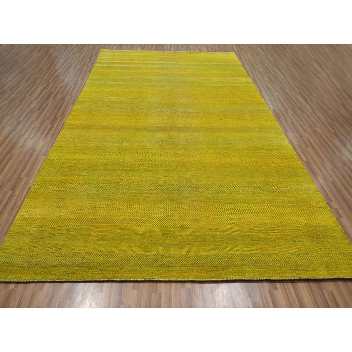 8'10" x 12'5" New Hand Knotted Yellow Wool & Silk Rectangle Oriental Rug - MOA10276324