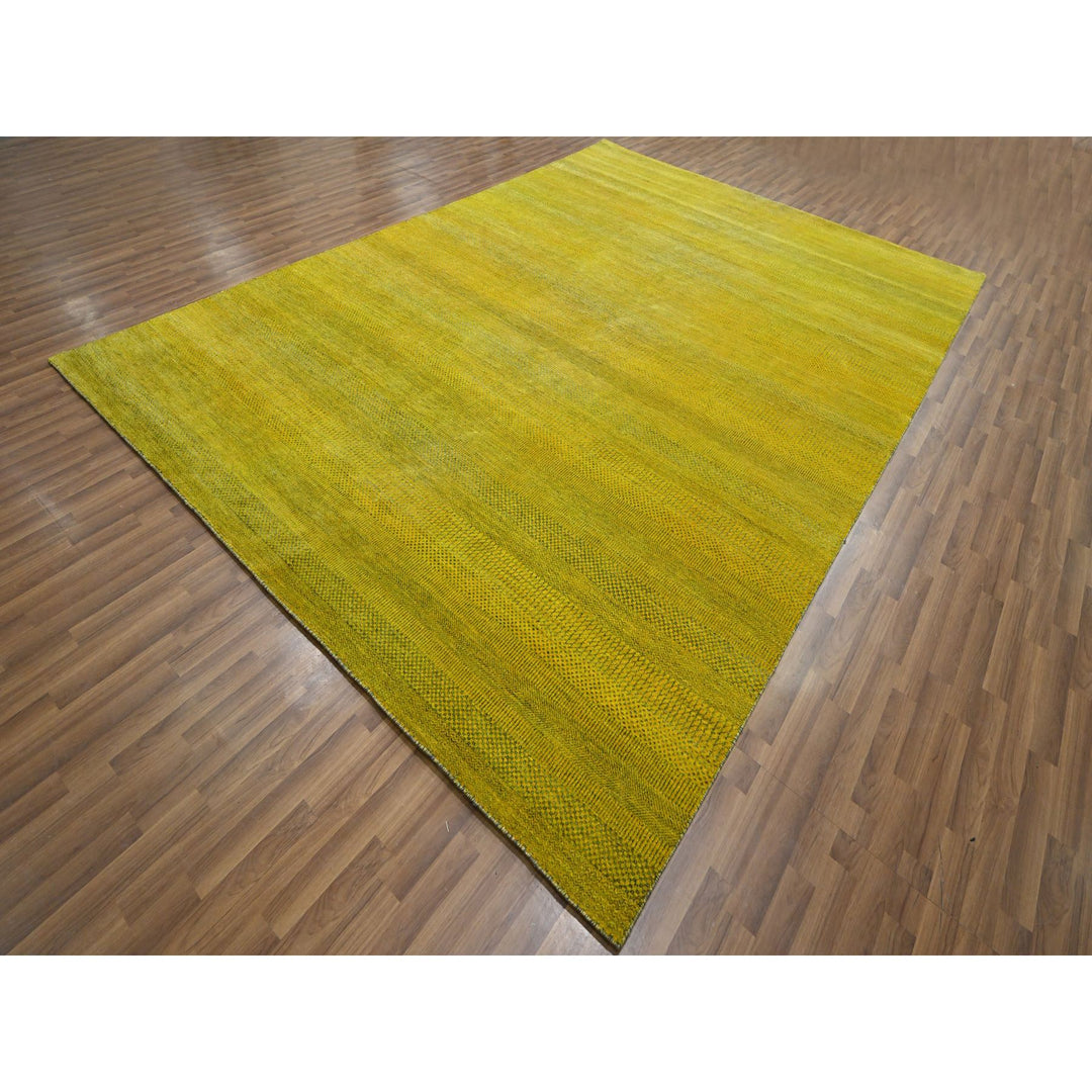 8'10" x 12'5" New Hand Knotted Yellow Wool & Silk Rectangle Oriental Rug - MOA10276324