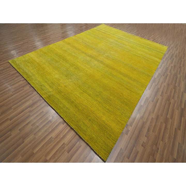8'10" x 12'5" New Hand Knotted Yellow Wool & Silk Rectangle Oriental Rug - MOA10276324
