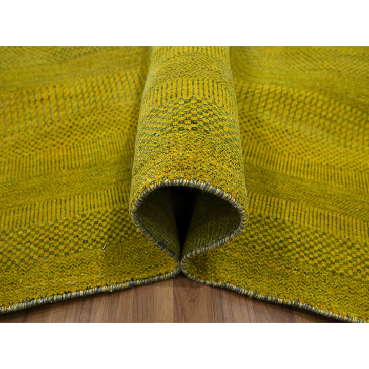 8'10" x 12'5" New Hand Knotted Yellow Wool & Silk Rectangle Oriental Rug - MOA10276324