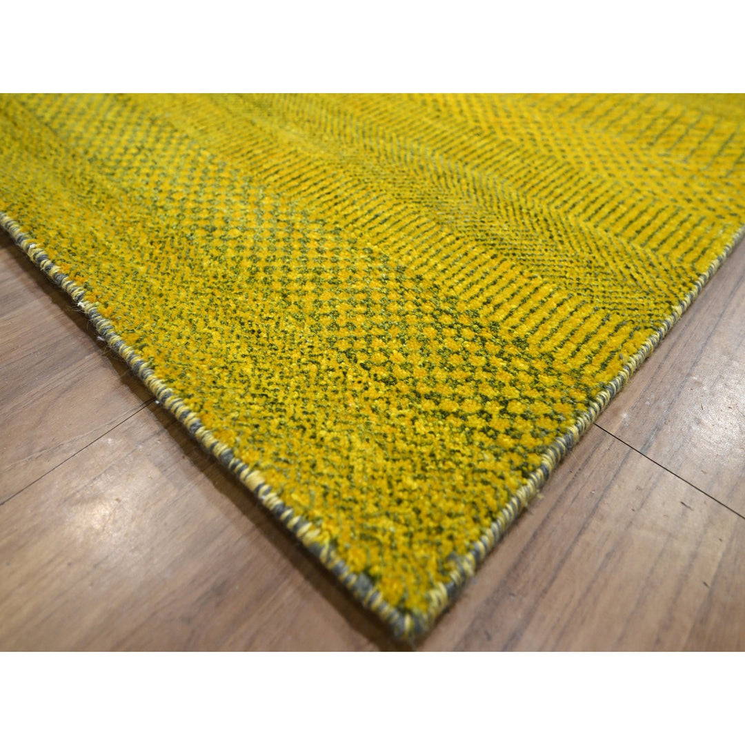 8'10" x 12'5" New Hand Knotted Yellow Wool & Silk Rectangle Oriental Rug - MOA10276324