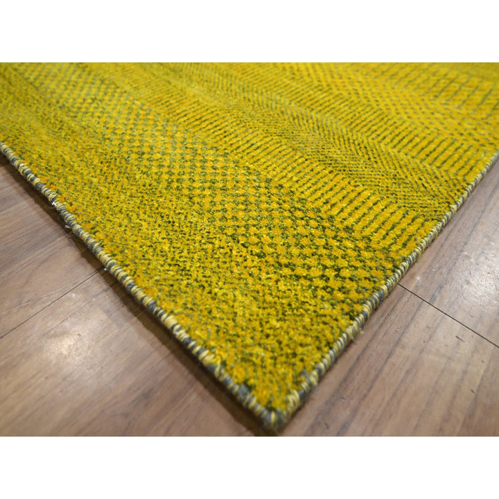 8'10" x 12'5" New Hand Knotted Yellow Wool & Silk Rectangle Oriental Rug - MOA10276324