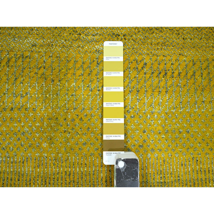 8'10" x 12'5" New Hand Knotted Yellow Wool & Silk Rectangle Oriental Rug - MOA10276324