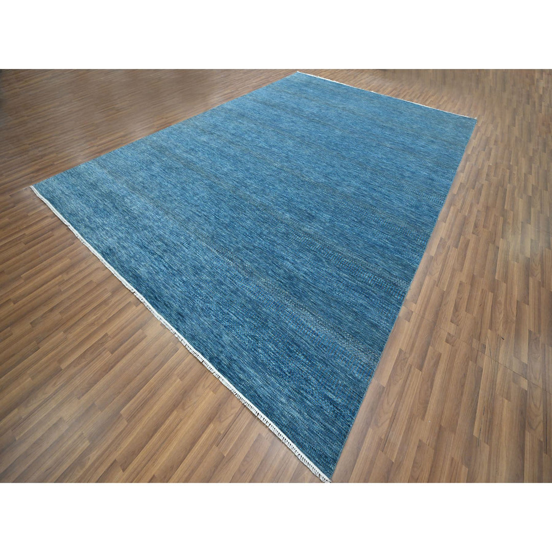 10'0" x 14'2" New Hand Knotted Blue Wool & Silk Rectangle Oriental Rug - MOA10276325