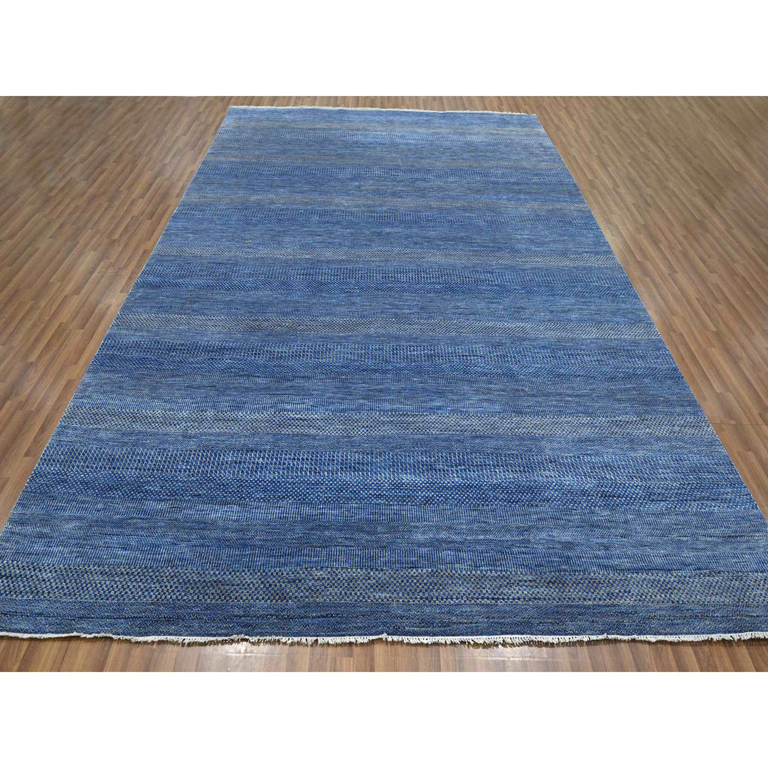 9'0" x 12'3" New Hand Knotted Blue Wool & Silk Rectangle Oriental Rug - MOA10276326