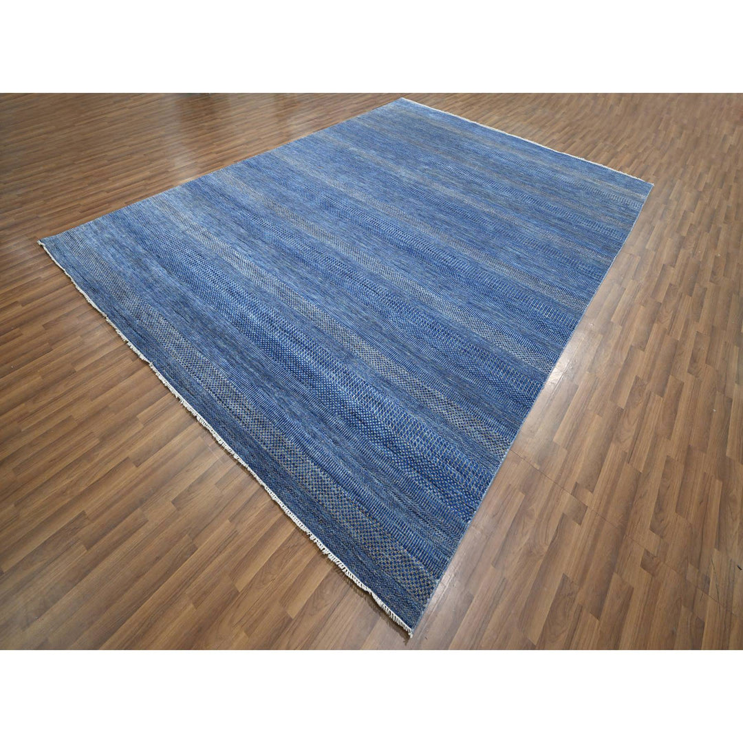 9'0" x 12'3" New Hand Knotted Blue Wool & Silk Rectangle Oriental Rug - MOA10276326