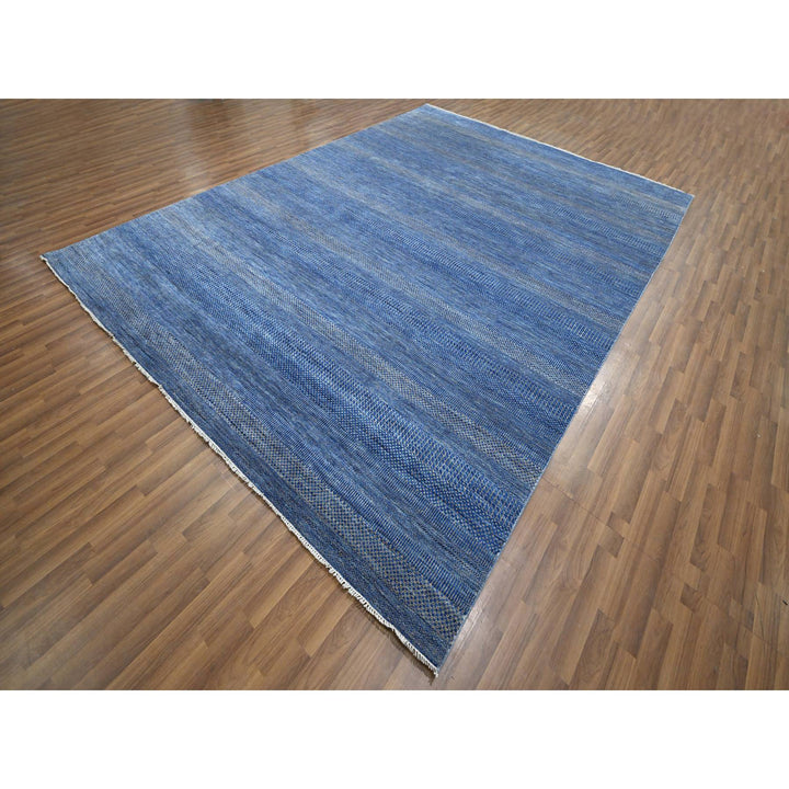 9'0" x 12'3" New Hand Knotted Blue Wool & Silk Rectangle Oriental Rug - MOA10276326