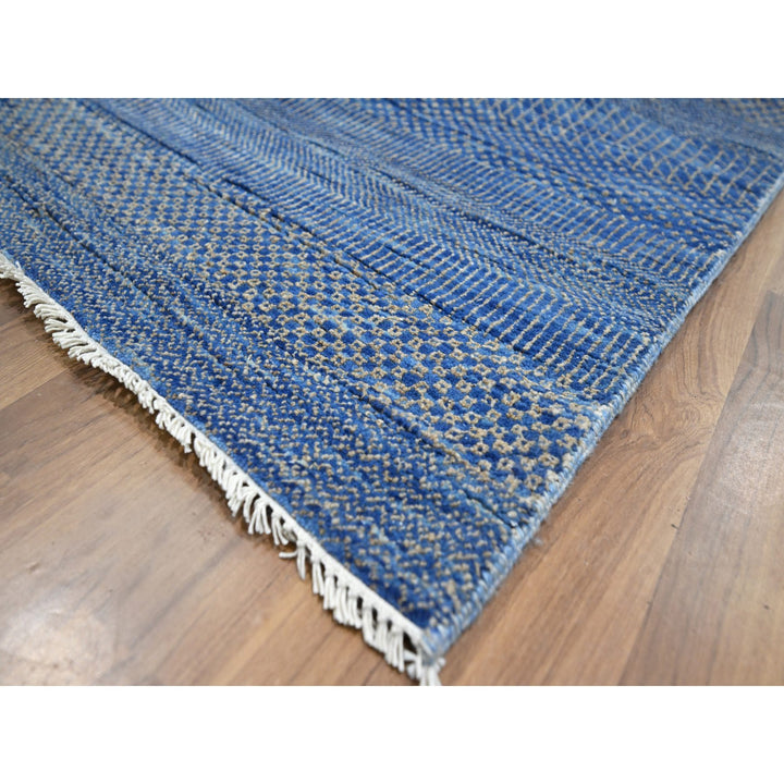 9'0" x 12'3" New Hand Knotted Blue Wool & Silk Rectangle Oriental Rug - MOA10276326