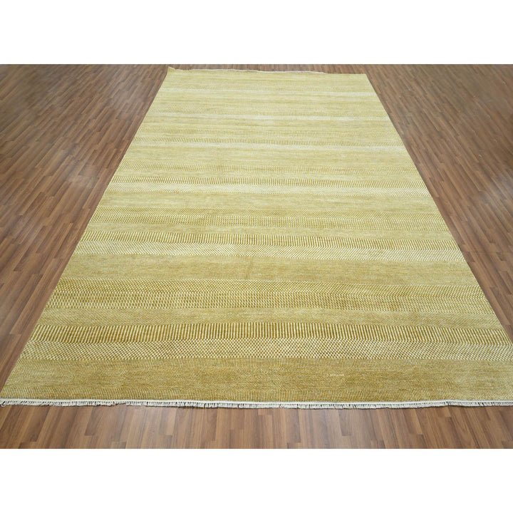 9'0" x 12'3" New Hand Knotted Brown Wool & Silk Rectangle Oriental Rug - MOA10276327