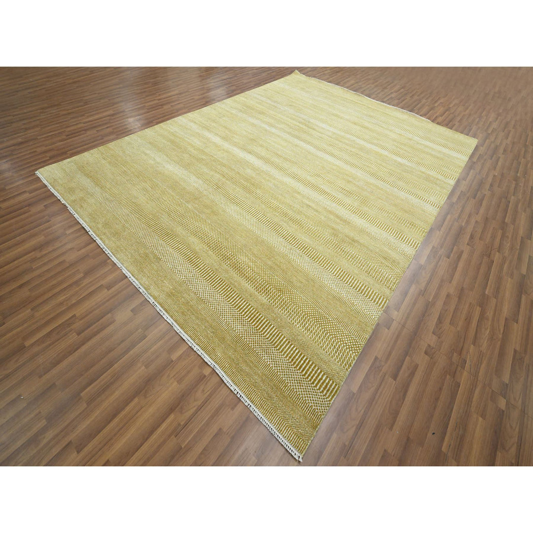 9'0" x 12'3" New Hand Knotted Brown Wool & Silk Rectangle Oriental Rug - MOA10276327