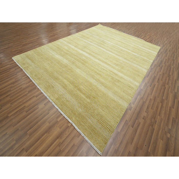 9'0" x 12'3" New Hand Knotted Brown Wool & Silk Rectangle Oriental Rug - MOA10276327
