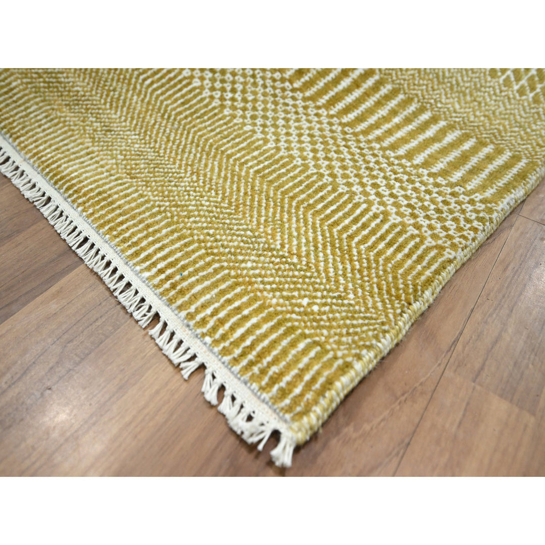 9'0" x 12'3" New Hand Knotted Brown Wool & Silk Rectangle Oriental Rug - MOA10276327
