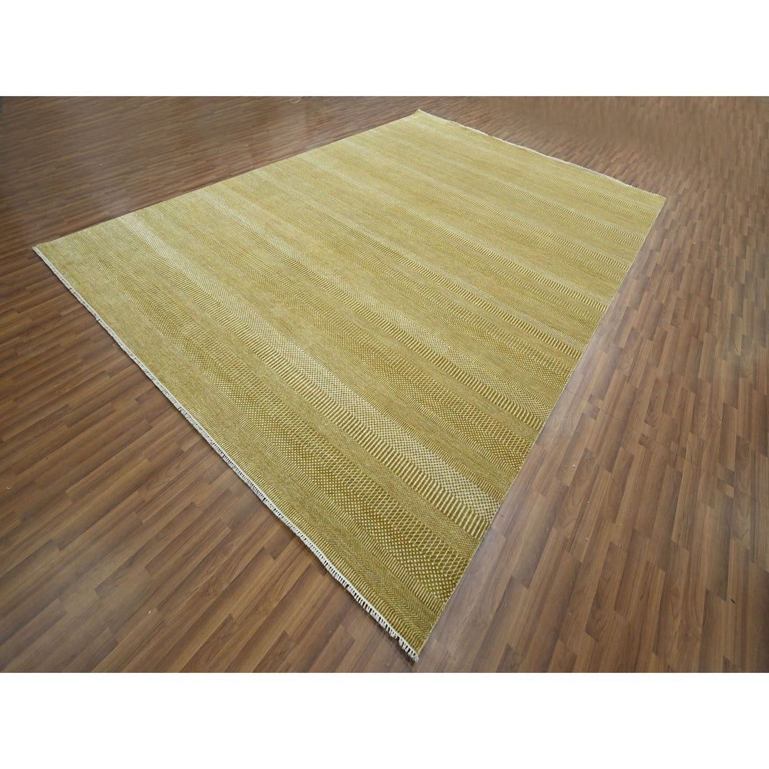 10'2" x 14'2" New Hand Knotted Brown Wool & Silk Rectangle Oriental Rug - MOA10276328