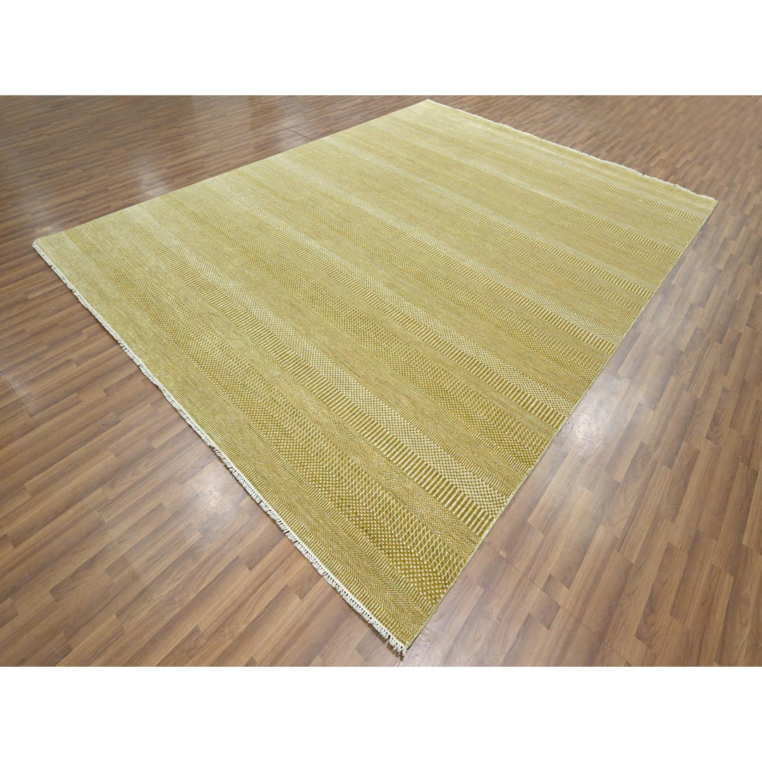 9'0" x 12'0" New Hand Knotted Brown Wool & Silk Rectangle Oriental Rug - MOA10276329