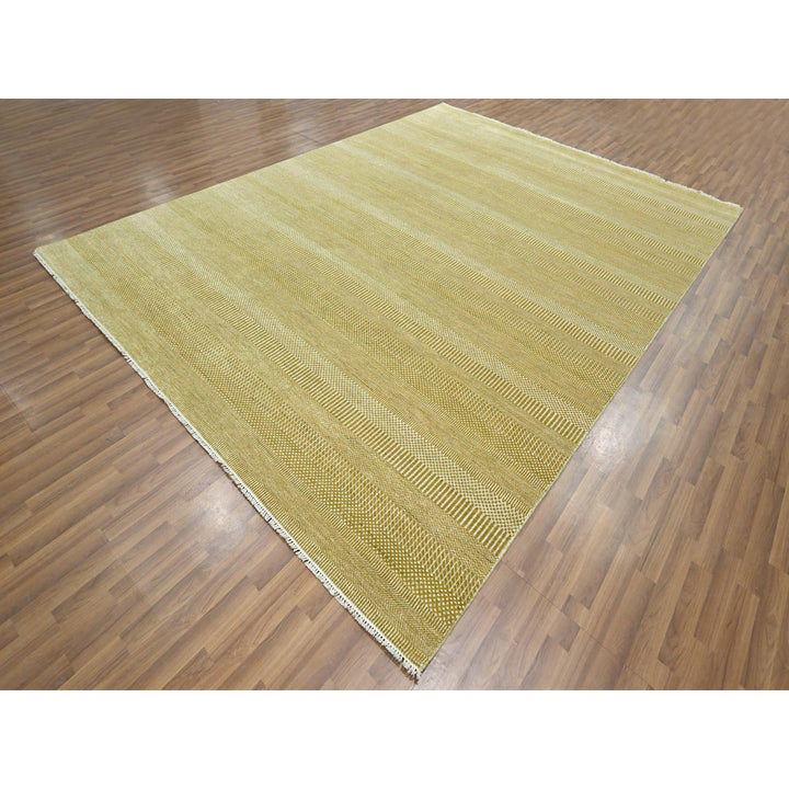 9'0" x 12'0" New Hand Knotted Brown Wool & Silk Rectangle Oriental Rug - MOA10276329