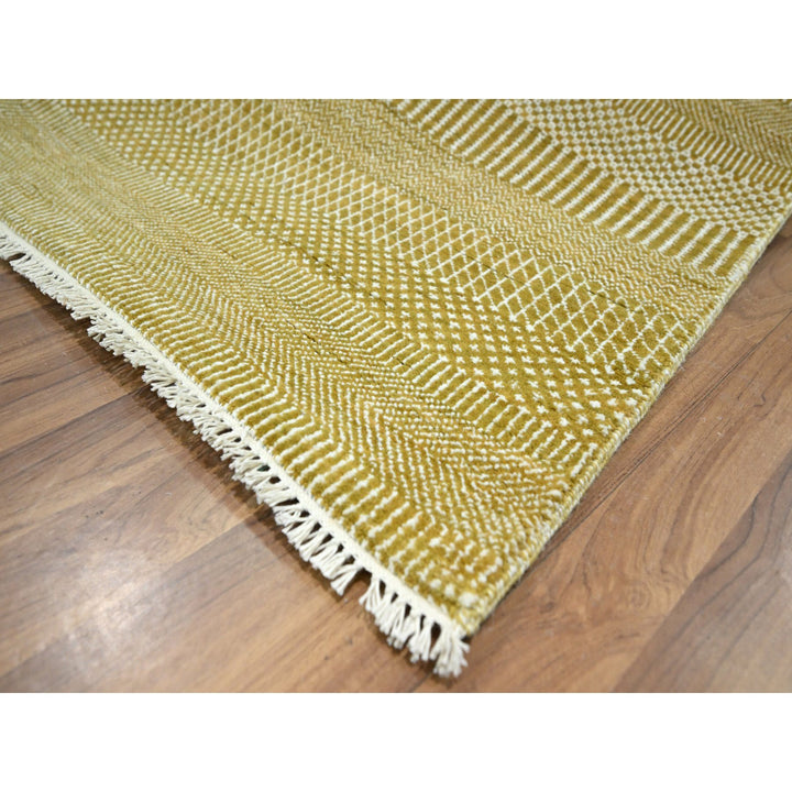 9'0" x 12'0" New Hand Knotted Brown Wool & Silk Rectangle Oriental Rug - MOA10276329